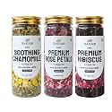 TEAFLOOR 3 In 1 Combo- 110+ Cups - 105G | Premium Soothing Chamomile 35 Gram, Premium Hibiscus 50 Gram, Soothing Rose 25 Gram | Good For Hair & Skin | Caffeine Free Tea,Loose Leaves