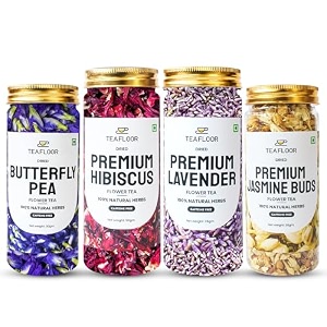 teafloor 4 in 1 combo - dried premium lavender hibiscus butterfly pea amp jasmine buds flower tea antioxidant-rich tea for increasing immunity in a profusion  no caffeine net weight 135 grams pack of 4