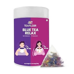 teafloor blue tea relax herbal tisane 15 tea bags  blue tea ashwagandha lavender rooibos rosemary lemongrass rose licorice jasmine 