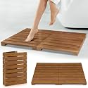 Teak Shower Mat, Foldable Wood Bath Mat for Indoor and Outdoor Areas