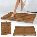 Teak Shower Mat, Foldable Wood Bath Mat for Indoor and Outdoor Areas