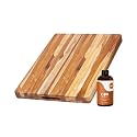Teakhaus Large Cutting Board with Handles &amp; EON Oil Set, 20 x 15 x 1.5 in