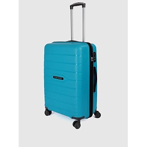 teakwood leathers unisex textured hard-sided cabin trolley travel bag aqua blue