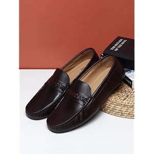 Teakwood Men Solid Genuine Leather Brown Loafers