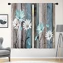 Teal Farmhouse Daisy Curtains, Wooden Flower Window Curtains 42x63 Inch for Bedroom Living Room Decor, Rustic Floral Butterfly Country Drapes Treatment Draperies Fabric Rod Pocket (2 Panels
