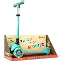 Teal Mini 3 Wheel Scooter for Kids – Lean-to-Steer Kick with LED Light-Up Wheels, Adjustable Handlebar, Wide Anti-Slip Deck, Smooth PU Wheels, Rear Foot Brake – Suitable for Ages 2+