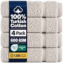 Hawmam Linen Wash Cloths, Turkish Cotton Washcloths, 4 Pack, Ice Silver