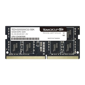 teamgroup elite ddr4 32gb single 3200mhz pc4-25600 cl22 unbuffered non-ecc 12v sodimm 260-pin laptop notebook pc computer memory module ram upgrade - ted432g3200c22-s01