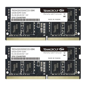 teamgroup elite ddr4 64gb kit 2 x 32gb 3200mhz pc4-25600 cl22 unbuffered non-ecc 12v sodimm 260-pin laptop notebook pc computer memory module ram upgrade - ted464g3200c22dc-s01-64gb