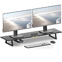 TEAMIX 39.4 inch Dual Monitor Stand Riser with Drawer & Phone Holder, Black
