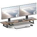 TEAMIX 39.4 inch Dual Monitor Stand Riser with Drawer & Phone Holder, Brown