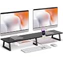 TEAMIX 42 inch Dual Monitor Stand Riser with Storage Drawer for Desk, Black