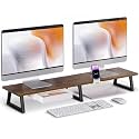 TEAMIX 42 inch Dual Monitor Stand Riser with Storage Drawer for Desk, Brown