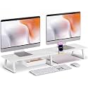 TEAMIX 42 inch Dual Monitor Stand Riser with Storage Drawer for Desk, White