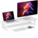 TEAMIX White Dual Monitor Stand Riser, 31.5 inch Long Stand, Desk Organizer