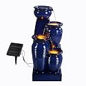 Teamson Home 28.74" 4-Tier Cascading Bowl Solar Powered Water Fountain for Outdoor Living Spaces, Navy