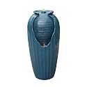 Teamson Home 32 in. Outdoor Contemporary Glazed Contoured Vase Water Fountain with LED Lights to Create a Calming Oasis in Gardens and Landscaping, on Patios, Balconies, Lawns, Teal Blue