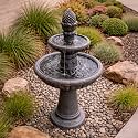 Teamson Home 39" Outdoor Water Fountain, 2 Tier Pineapple Pedestal Waterfall Fountain with Pump, Garden Patio Yard Décor, Durable Polyresin, Weatherproof, Iron Gray