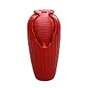 Teamson Home Glazed Vase Floor Freestanding Water Fountain with LED Lights and Pump for Outdoor Patio Backyard Deck Plant Garden Décor, 32 Inch Height, Red