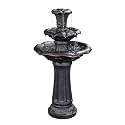 Teamson Home Lily Flower Floor Pedestal 3 Tiered Floor Waterfall Fountain with Pump for Outdoor Patio Garden Backyard Decking, 38 Inch Height, Dark Gray