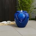 Teamson Home Outdoor Water Fountain, Glazed Pot Ceramic Look with LED Lights & Pump, Royal Blue, 16.93” Patio Garden Water Feature, Cascading Zen Fountain for Backyard, Porch, Deck, Home Decor