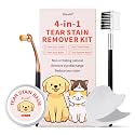 Tear Stain Remover Kit for Dogs & Cats with Tear Stain Comb, Tear Stain Balm, Eye Cotton Pads, Pro Powder Brush Gently Remove Tear Stain, Eye Debris, Discharge, Mucus Secretions