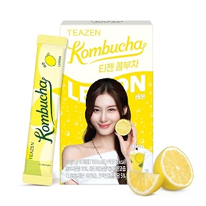 teazen sugar free kombucha  premium korean instant kombucha for gut health  probiotics  prebiotics  low calorie fizzy drink  10 individual powdered sachets  makes 10 servings  non-alcoholic  lemon