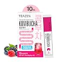 TEAZEN Sugar Free Kombucha | Premium Korean Instant Kombucha for Gut Health | Probiotics + Prebiotics | Low Calorie Fizzy Drink | 10 Individual Powdered Sachets | Makes 10 Servings | Non-Alcoholic | Berry