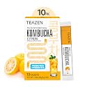 TEAZEN Sugar Free Kombucha | Premium Korean Instant Kombucha for Gut Health | Probiotics + Prebiotics | Low Calorie Fizzy Drink | 10 Individual Powdered Sachets | Makes 10 Servings | Non-Alcoholic | Citron