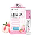 TEAZEN Sugar Free Kombucha | Premium Korean Instant Kombucha for Gut Health | Probiotics + Prebiotics | Low Calorie Fizzy Drink | 10 Individual Powdered Sachets | Makes 10 Servings | Non-Alcoholic | Peach
