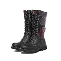 Tebapi Men's Motorcycle Boots Army Backpacking Leather Mid-Calf High Men Military Tactical Combat Boot Buckle Lace Up Waterproof British Metal Military Motorcycle Biker Riding Punk Rock Shoes