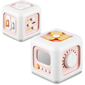 tec tavakkal montessori 6 in 1 baby sensory toys for kids - educational learning shape sorter activity stackable blocks - interactive fine motor skill development 1 peice pink