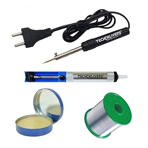 4in1 electric soldering iron tool kit set with 8w welding stick  desoldering pump  flux  solder wire for diycrafts