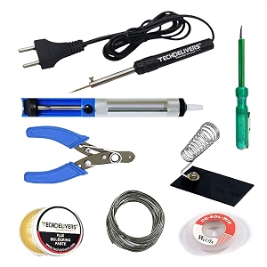 8 watt soldering iron kit all in one with desolder pump cutter tester stand paste wire wick pointed tip