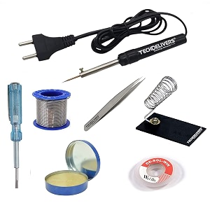 8in1 basic 8w soldering iron kit with solder wire reel flux stand tester tweezer wick 8watt pointed tip iron