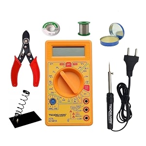 digital multimeter kit with solder iron  cutter  stand  desoldering wick  soldering wire reel  soldering paste 8 watt pointed tip iron