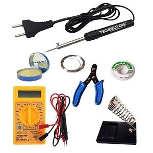 multimeter kit with solder iron  cutter  stand  desoldering wick  soldering wire  paste 8watt simple pointed tip