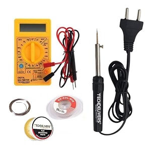 soldering iron kit set with multimeter  soldering wire  paste  desolder wick  8 w solder iron pointed tip
