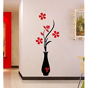 red flower pots wall sticker for decorative wall sticker for living room kide room