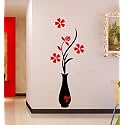Red Flower Pots Wall Sticker for Decorative Wall Sticker for Living Room, Kide Room