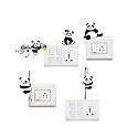 Funny Panda Wall Decal Switchboard Sticker (Color- Multicolor PVC Vinyl Matte, Sheet Size- 25Cm X 25Cm) (Set of 5)