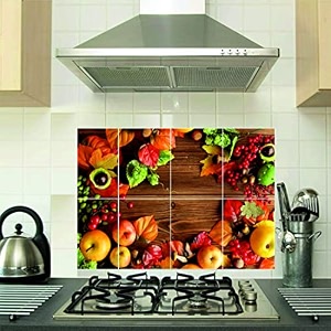 kitchen tiles poster sticker for wall decoration  fruit amp wooden texture self-adhesive kitchen tile decal size - 46 cm x 60 cm