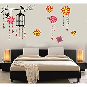 yellow and black flower lamp wall sticker for living room sticker kide room