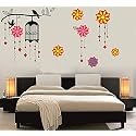 Yellow and Black Flower Lamp Wall Sticker for Living Room Sticker, Kide Room
