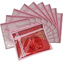 Techhark® Saree Covers for Storage, Set of 06 Peice Transparent Sari Bag with Zip (Stainless Lock) (Pink Base)