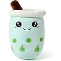 Bubble Tea Stuffed Plush Pillow Pink Round Eyes Milk Tea Warm Plush Sleeping Pillow Children’s Gift Decorations