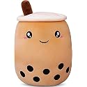 Bubble Tea Stuffed Plush Pillow Pink Round Eyes Milk Tea Warm Plush Sleeping Pillow Children’s Gift Decorations
