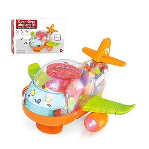 techno buzz deal with device of glob transparent plane bump and go plane with 3d lightning moving gears and musicbirthday toy gift for 1-6 year old boy toy for kids