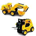 Construction Truck Vehicles for Kids | Friction Powered Vehicles with Flexible Joints Excavator Forklift Toys/Big Wheeler Heavy Duty Unbreakable Toy for Kids (JCB &amp; Forklift)