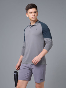 TECHNOSPORT Colorblock Men Polo Neck Grey Dark